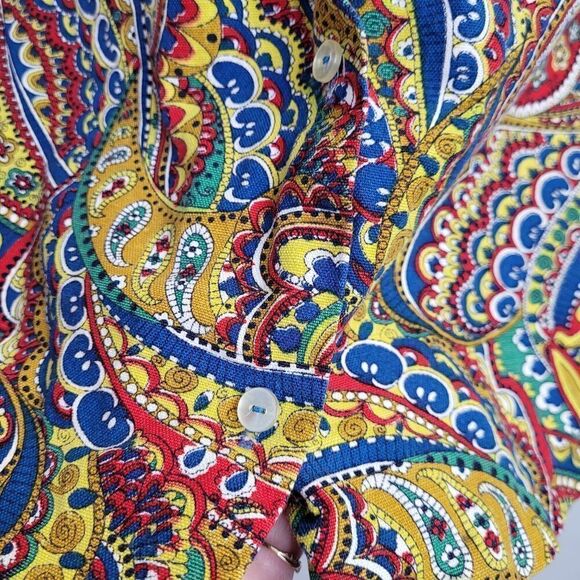VINTAGE‎ 70s handmade button up paisley clowncore boxy top M - Picture 4 of 8
